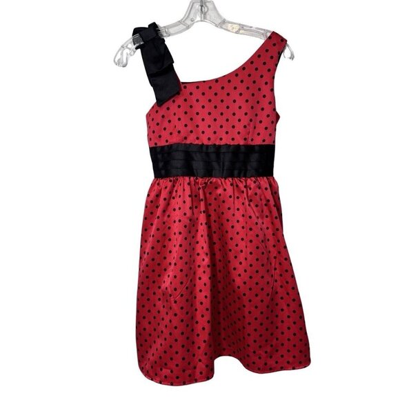 DISORDERLY KIDS  Red Black Polka Dot Fancy Dress Size 14 Rockabilly Party Dressy - Picture 1 of 14